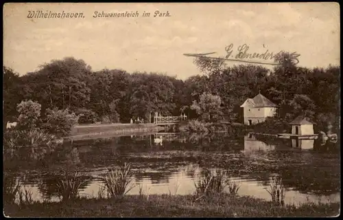 Ansichtskarte Wilhelmshaven Schwanenteich im Park. 1918