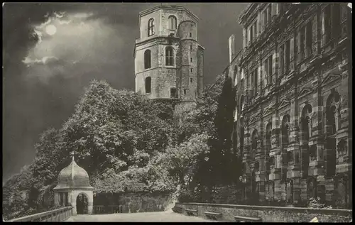 Ansichtskarte Heidelberg Heidelberger Schloss bei Mondschein 1916