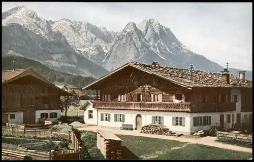Garmisch-Garmisch-Partenkirchen Bauernhäuser mit Alp- Zugspitze (2628 m) 1918