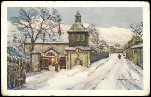 Künstlerkarte (Art) aus Tschechien; Dorf Motiv Dorfstraße 1939