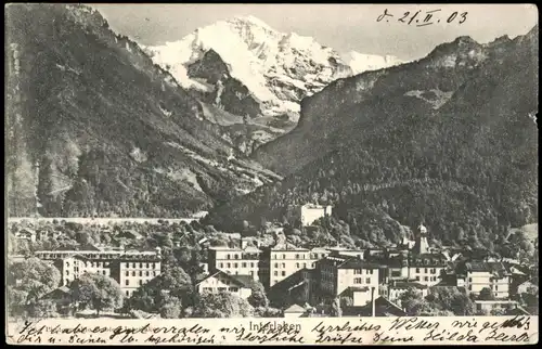 Ansichtskarte Interlaken Panorama-Ansicht 1903   gelaufen nach GENGENBACH (Ankunftsstempel)