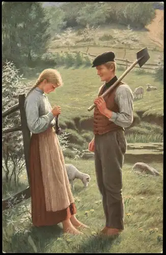 Künstlerkarte Gemälde (Art) Künstler Adolf Hering "Eine Frage" 1920
