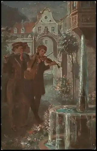 Künstlerkarte Gemälde (Art) Gedicht "Der Mond steht über dem Berge....." 1920