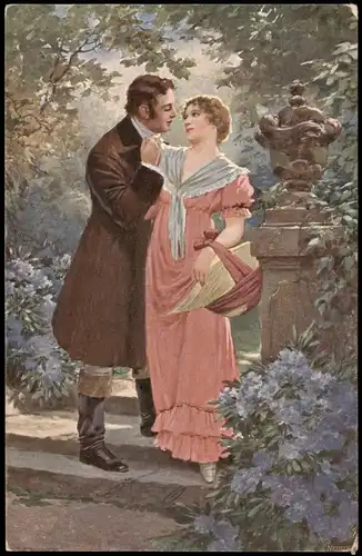 Ansichtskarte  Künstlerkarte Gemälde (Art) Romantik mit Liebespaar 1920