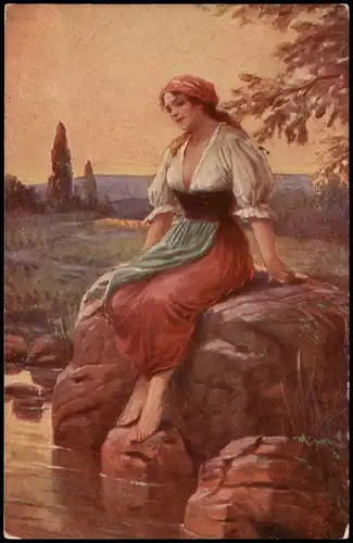 Künstlerkarte Gemälde (Art) Künstler MUTTICH "Verlassen" 1915
