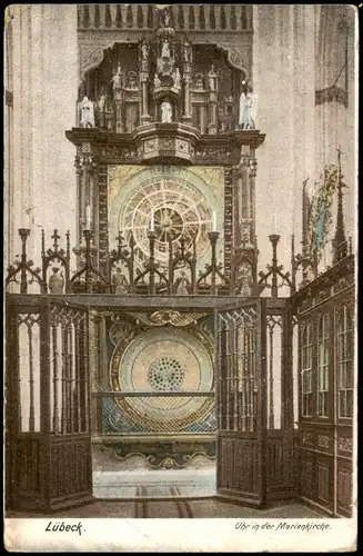 Ansichtskarte Lübeck Uhr in der Marienkirche 1912