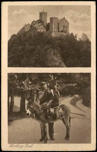 Ansichtskarte Eisenach Wartburg, Esel reitet Esel 19245