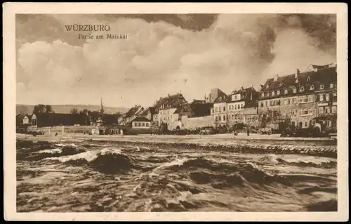 Ansichtskarte Würzburg Partie am Mainkai, Stürmisch - Stimmungsbild 1926