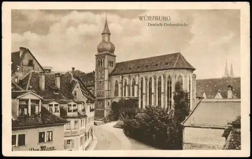Ansichtskarte Würzburg Deutsch-Ordenskirche, Straßenpartie 1928