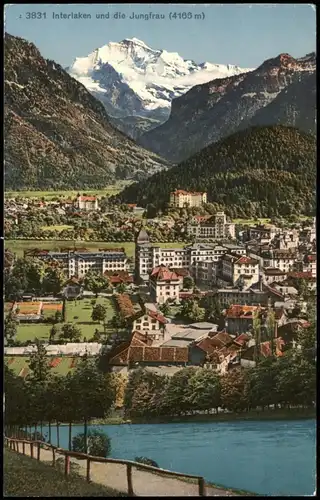 Ansichtskarte Interlaken Stadt und die Jungfrau (4166 m) 1913