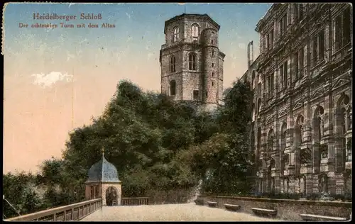 Heidelberg Der achteckige Turm mit dem Altan Heidelberger Schloss 1921