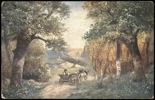 Ansichtskarte  Künstlerkarte Gemälde (Art) "Landschaft" 1917   mit K.u.K. Zensurstempel