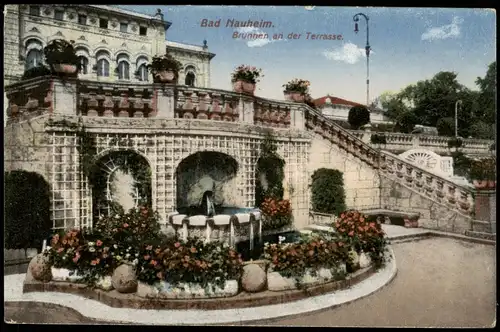 Ansichtskarte Bad Nauheim Brunnen an der Terrasse 1913
