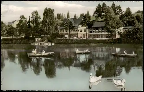 Ansichtskarte Much Gasthaus Herrenteich, Ruderboote colorierte Fotokarte 1962