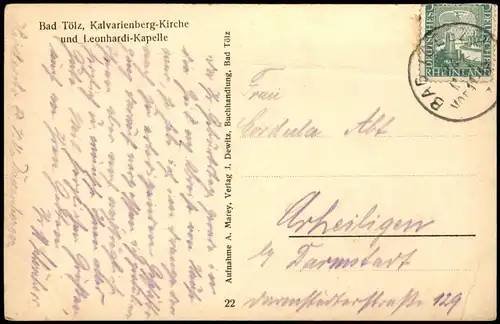 Ansichtskarte Bad Tölz Kalvarienberg-Kirche und Leonhardi-Kapelle 1925