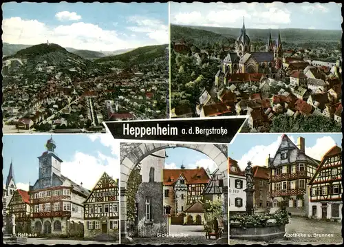 Ansichtskarte Heppenheim an der Bergstraße Rathaus, Apotheke, Totale 1964