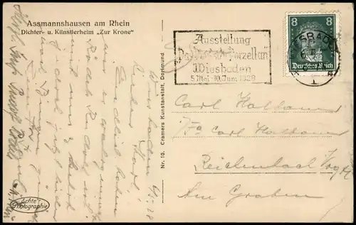 Assmannshausen am Rhein-Rüdesheim (Rhein) Gasthaus zur Krone 1927