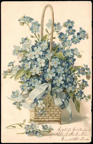 Ansichtskarte  Botanik & Blumen Blumenstrauß im Korb 1905 Prägekarte