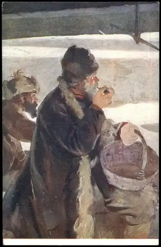 Künstlerkarte Kunstwerk (Art) MALY: At the market, Markt-Szene 1920