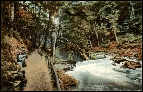 Postcard Herrnskretschen Hřensko Weg am Fluß 1913