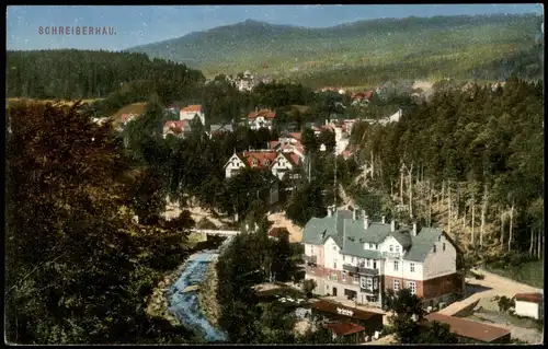 Postcard Schreiberhau Szklarska Poręba Stadt und Gasthaus 1912