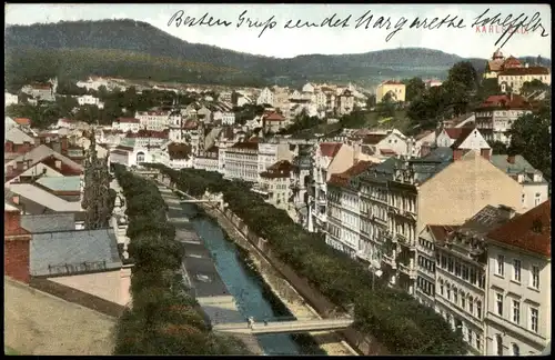 Postcard Karlsbad Karlovy Vary Stadtpartie 1913