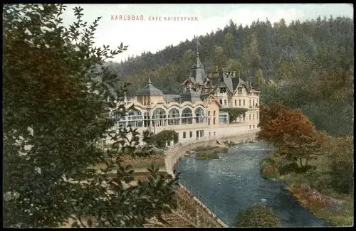Postcard Karlsbad Karlovy Vary CAFE KAISER PARK 1913