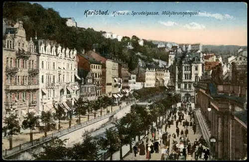 Postcard Karlsbad Karlovy Vary Mühlbrunnkolonnade u. Sprudelgasse 1912