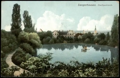Ansichtskarte Sangerhausen Stadtparkteich. 1912