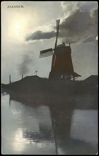 Postkaart Zaandam Windmühlen Stimmungsbild Photochromie 1913