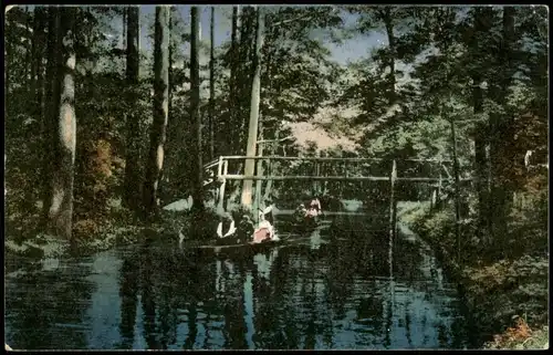 Lübbenau (Spreewald) Lubnjow Brücke am Mühlenfließ, Kähne 1919