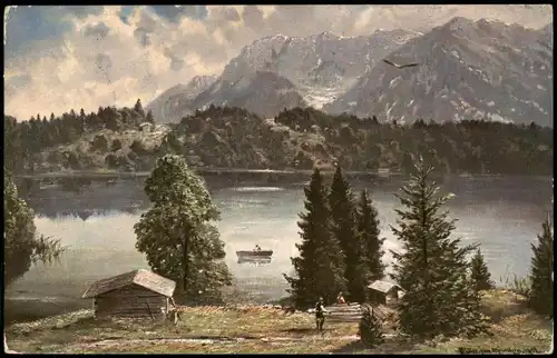 Ansichtskarte  Idyll am See in den Bergen Künstlerkarte 1907