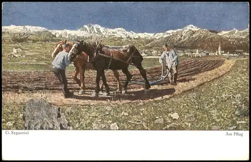 G. Segantini, Am Pflug At the Plough Künstlerkarte: Gemälde / Kunstwerke 1913