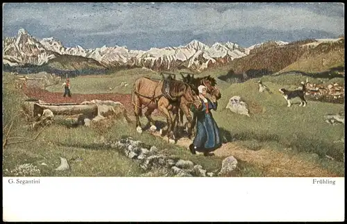 Frühling G. Segantini Künstlerkarte: Gemälde / Kunstwerke Frau mit Pferden 1912