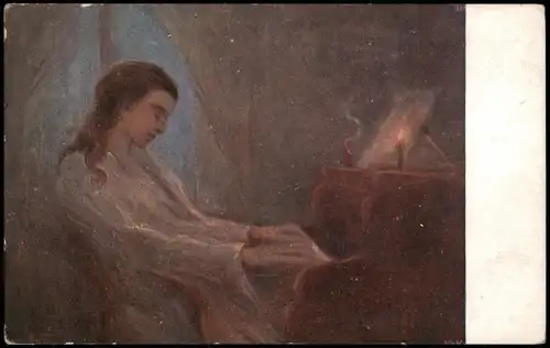 Künstlerkarte: Gemälde / Kunstwerke Frau am Klavier Leidenschaft 1912