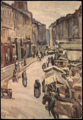 Ansichtskarte  Künstlerkarte: Gemälde / Kunstwerke Markttreiben Stadt 1923