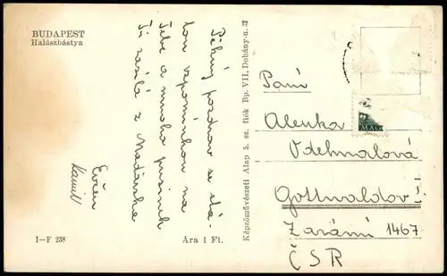 Postcard Budapest Halászbástya 1950