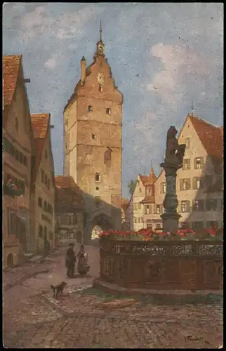 Ansichtskarte Dinkelsbühl Wörnitztor mit Löwenbrunnen 1913
