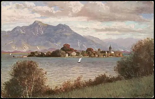 Ansichtskarte Chiemsee Fraueninsel - Chiemsee, Künstlerkarte 1913