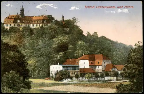Ansichtskarte Lichtenwalde-Niederwiesa Schloß Lichtenwalde und Mühle 1916