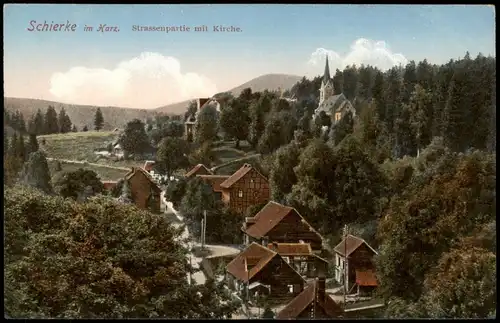 Ansichtskarte Schierke Strassenpartie mit Kirche. 1912