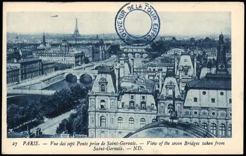 CPA Paris Tour Eiffel Stadt 1928  Vignette und Stempel Eiffelturm