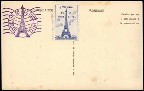 CPA Paris Tour Eiffel Stadt 1928  Vignette und Stempel Eiffelturm