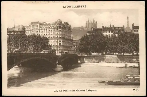 CPA Lyon Le Pont et les Galeries Lafayette 1910