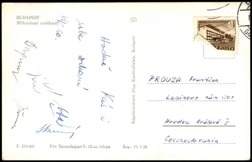 Postcard Budapest Millenniumi emlékmü 1960