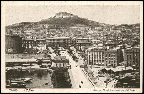 Neapel Napoli Piazza Municipio veduta dal faro; Stadt-Panorama 1920