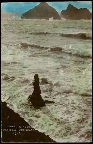 Postcard Newquay PINNACLE ROCK, Holywell 1943