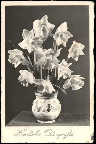 Ansichtskarte  Glückwunsch Ostern / Easter Vase mit Blumen Schlichtheit 1939