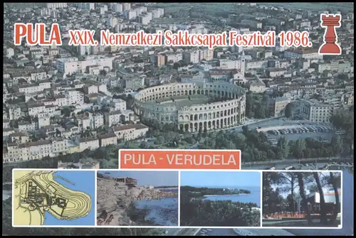 Postcard Pula Pola Schach Chess - Spiel Luftbild Weltmeisterschaft 1986