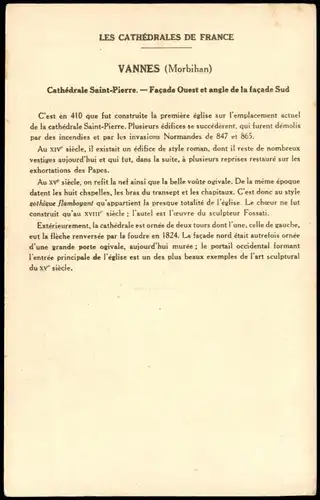 Vannes CATHEDRALE ST-PIERRE (Façade Ouest et angle de la façade Sud) 1920